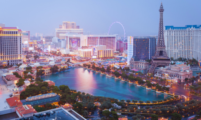 View of the Las Vegas strip from above.