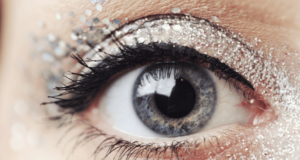 Problematic Cosmetic Trends: Latest Insights and Recommendations Macro view of a girl's eye with glitter makeup and eyeshadow.