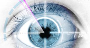Will Physician Shortages Mean Further Expanded Scope for Optometrists? A close up of a person's eye with a laser.