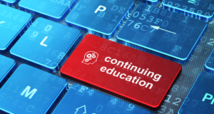 OCT – DEC | Superpower Your Learning Virtual Series Modified computer keyboard with a key labeled "continuing education"