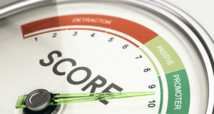 Why Your Optometry Practice Needs NPS (and How To Use It Right) Gauge to represent NPS scores with needle pointing to Promoter