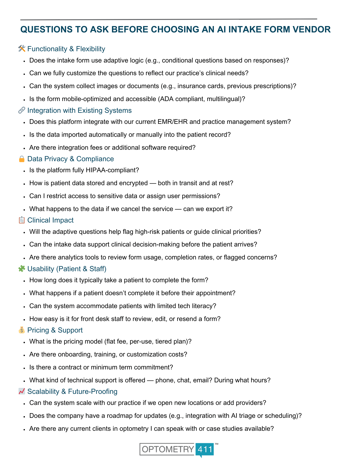 Optometry 411 List of Questions to Ask Before Choosing an AI Intake Form Vendor