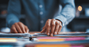 A New Way To Find Evidence-Based Optometric Guidelines hands flipping through stacks of files